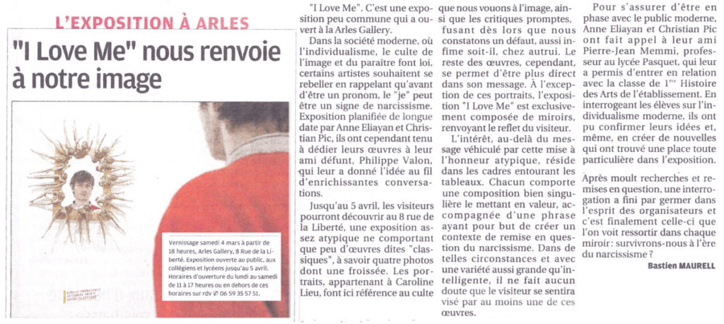 Journal La Provence mars 2023 Article exposition I Love me