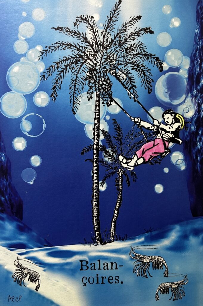 Personne faisant de la balançoire accroché à un palmier sous l'océan