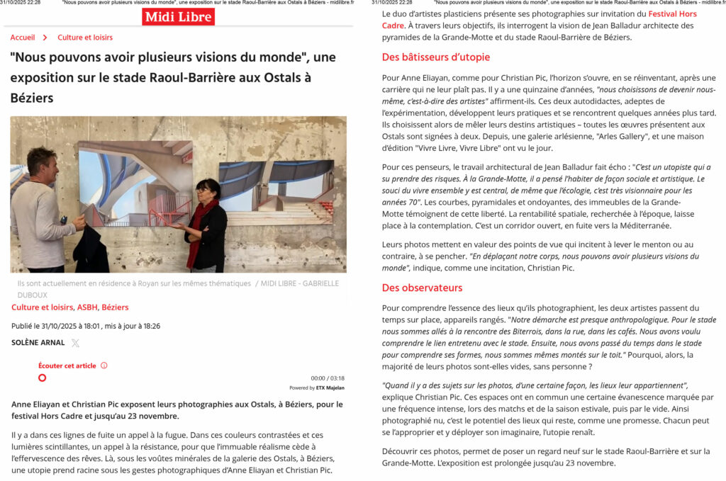 ARTICLE DE PRESSE DANS LE MIDI LIBRE LE 01 NOVEMBRE 2025
